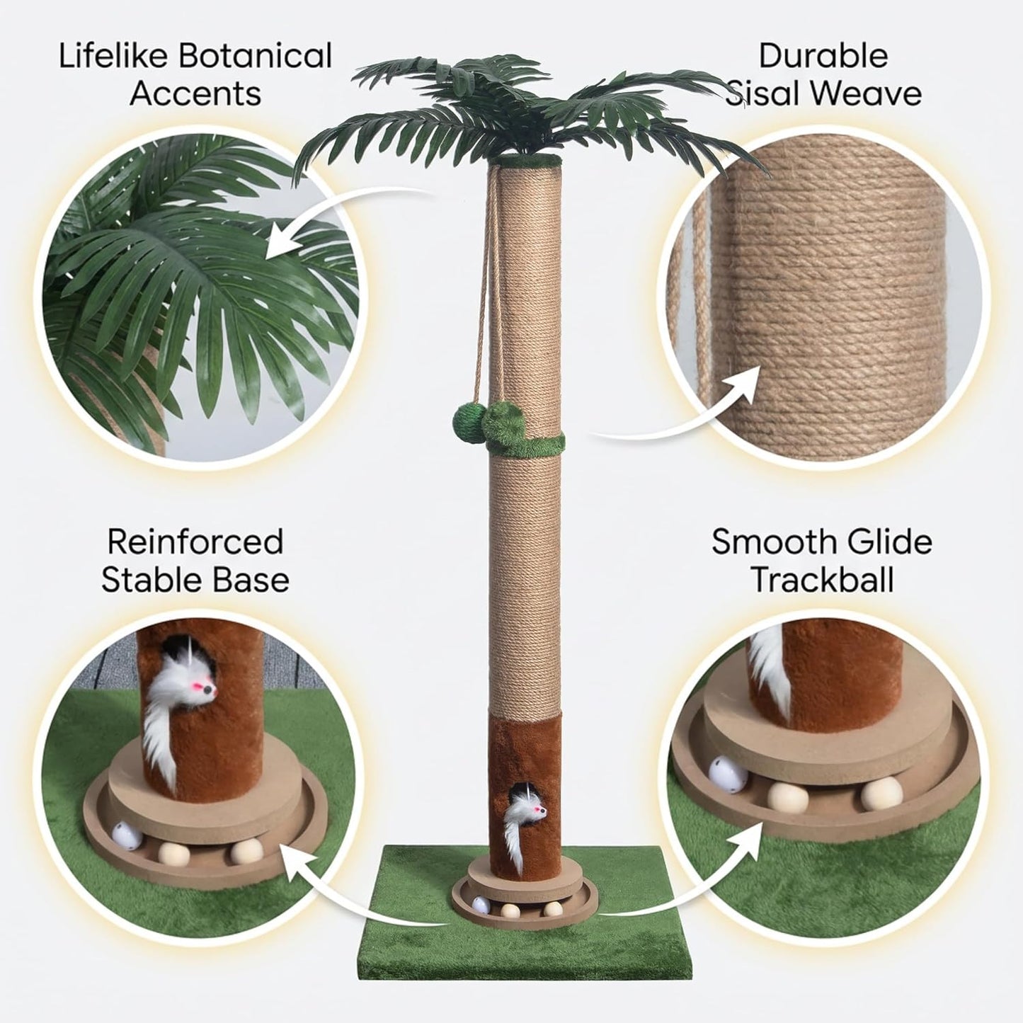 Cat Scratching Post 33'' Cat Scratcher Tall Scratching Posts for Indoor Cats with Cat Toy and Interactive Ball Self Groomer for Kittens Adults Cats