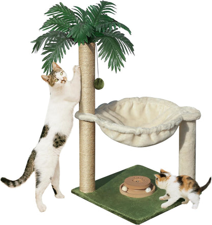 Cat Scratching Post 33'' Cat Scratcher Tall Scratching Posts for Indoor Cats with Cat Toy and Interactive Ball Self Groomer for Kittens Adults Cats