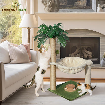 Cat Scratching Post 33'' Cat Scratcher Tall Scratching Posts for Indoor Cats with Cat Toy and Interactive Ball Self Groomer for Kittens Adults Cats