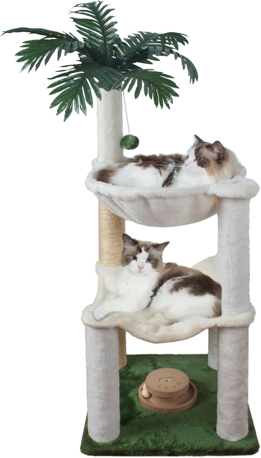 Cat Scratching Post 33'' Cat Scratcher Tall Scratching Posts for Indoor Cats with Cat Toy and Interactive Ball Self Groomer for Kittens Adults Cats