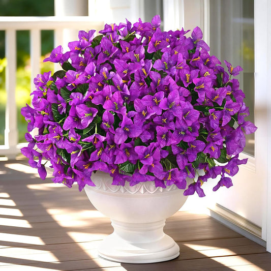 8 Bundles Artificial Flowers for Outdoors, Realistic Bougainvillea Fake Flowers for Outside, UV Resistant Silk Outdoor Faux Plants for Porch Patio Planter Front Door Garden Decor(Hot Pink)