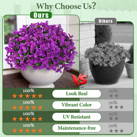 8 Bundles Artificial Flowers for Outdoors, Realistic Bougainvillea Fake Flowers for Outside, UV Resistant Silk Outdoor Faux Plants for Porch Patio Planter Front Door Garden Decor(Hot Pink)