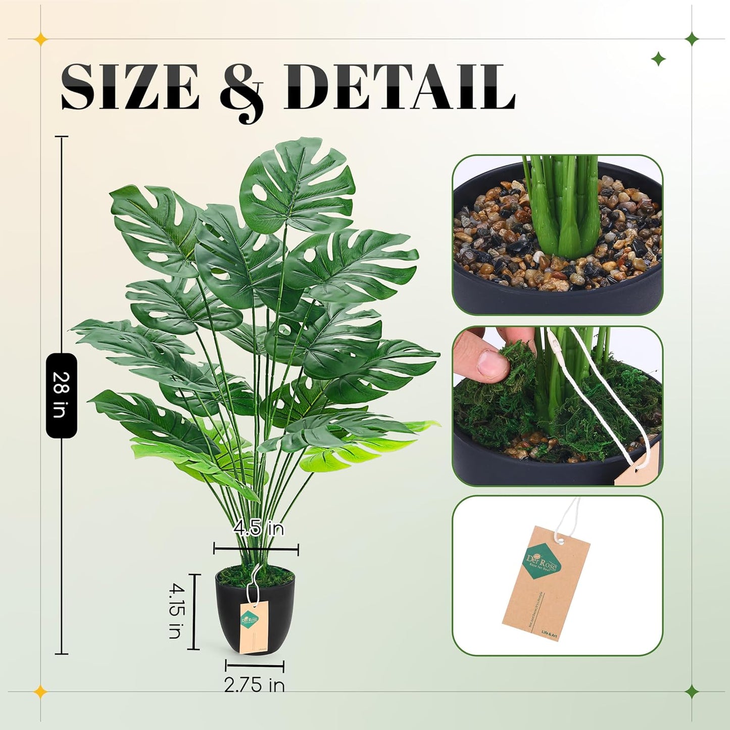 28" Fake Plants Large Artificial Monstera Faux Potted Plants Indoor Tall Tree for Living Room Decor