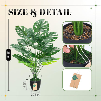 28" Fake Plants Large Artificial Monstera Faux Potted Plants Indoor Tall Tree for Living Room Decor