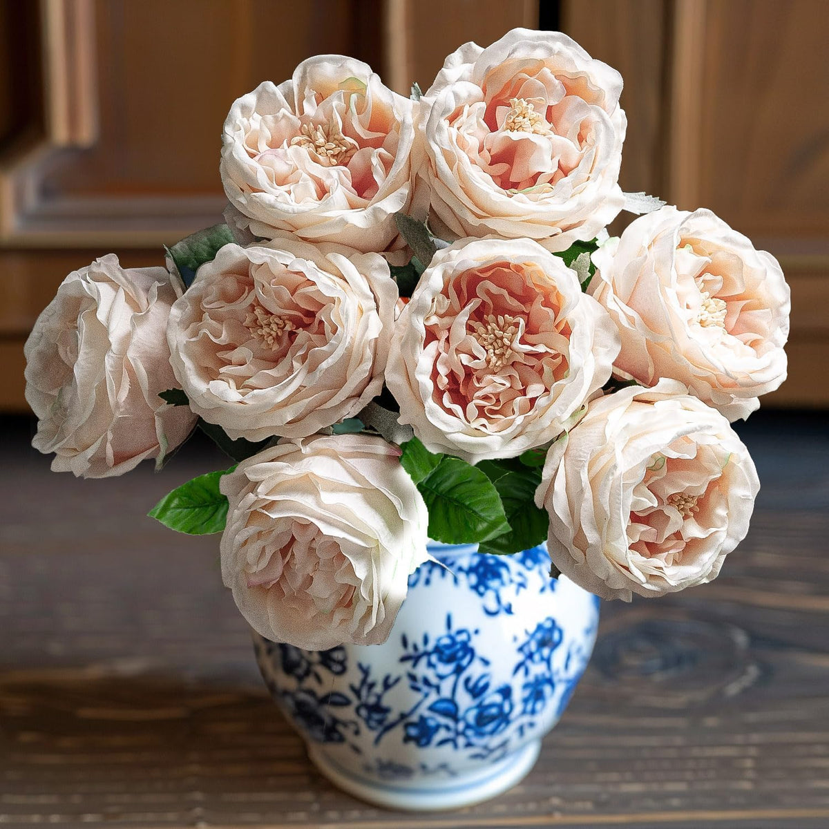 4 Pcs Real Touch Peonies Artificial Flowers, 3.5'' Big Bloom Austin Rose Peony Latex Fake Flower with Stems for Wedding Bouquet Party Valentines Arrangement Home Kitchen (Champagne)