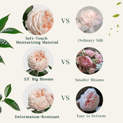 4 Pcs Real Touch Peonies Artificial Flowers, 3.5'' Big Bloom Austin Rose Peony Latex Fake Flower with Stems for Wedding Bouquet Party Valentines Arrangement Home Kitchen (Champagne)