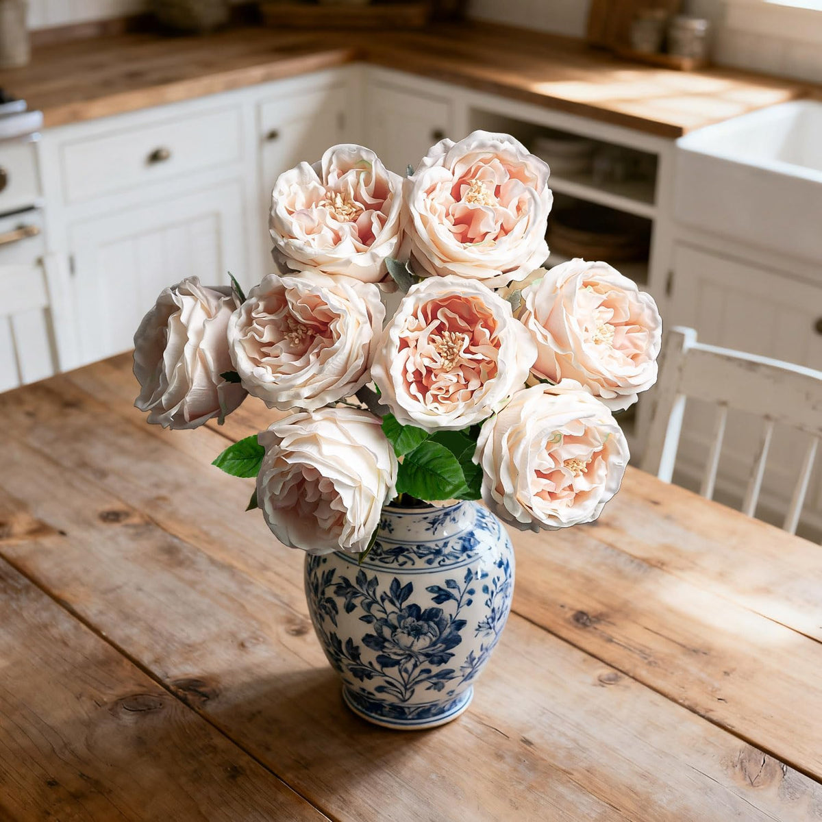 4 Pcs Real Touch Peonies Artificial Flowers, 3.5'' Big Bloom Austin Rose Peony Latex Fake Flower with Stems for Wedding Bouquet Party Valentines Arrangement Home Kitchen (Champagne)
