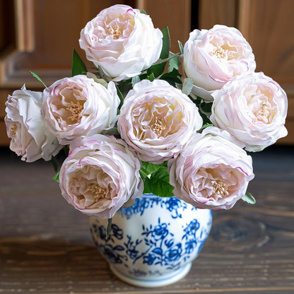 4 Pcs Real Touch Peonies Artificial Flowers, 3.5'' Big Bloom Austin Rose Peony Latex Fake Flower with Stems for Wedding Bouquet Party Valentines Arrangement Home Kitchen (Champagne)