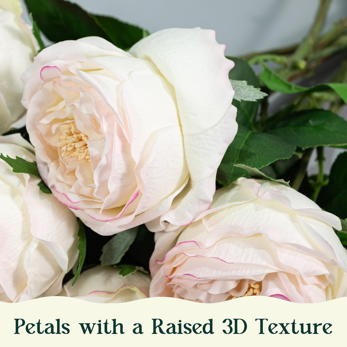4 Pcs Real Touch Peonies Artificial Flowers, 3.5'' Big Bloom Austin Rose Peony Latex Fake Flower with Stems for Wedding Bouquet Party Valentines Arrangement Home Kitchen (Champagne)