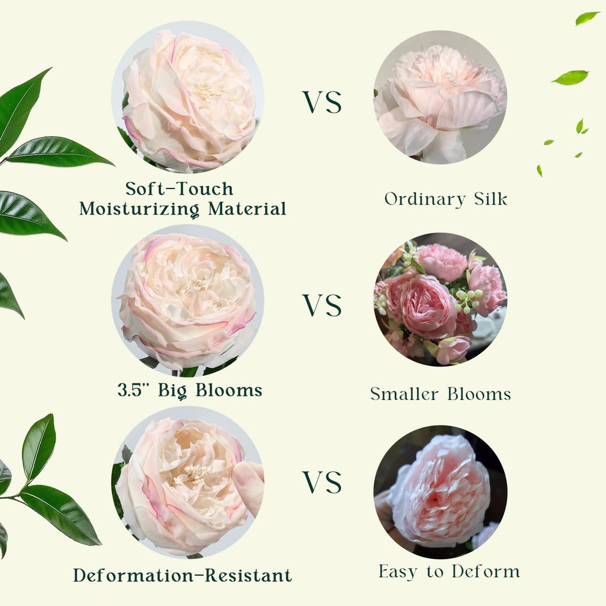 4 Pcs Real Touch Peonies Artificial Flowers, 3.5'' Big Bloom Austin Rose Peony Latex Fake Flower with Stems for Wedding Bouquet Party Valentines Arrangement Home Kitchen (Champagne)