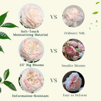 4 Pcs Real Touch Peonies Artificial Flowers, 3.5'' Big Bloom Austin Rose Peony Latex Fake Flower with Stems for Wedding Bouquet Party Valentines Arrangement Home Kitchen (Champagne)