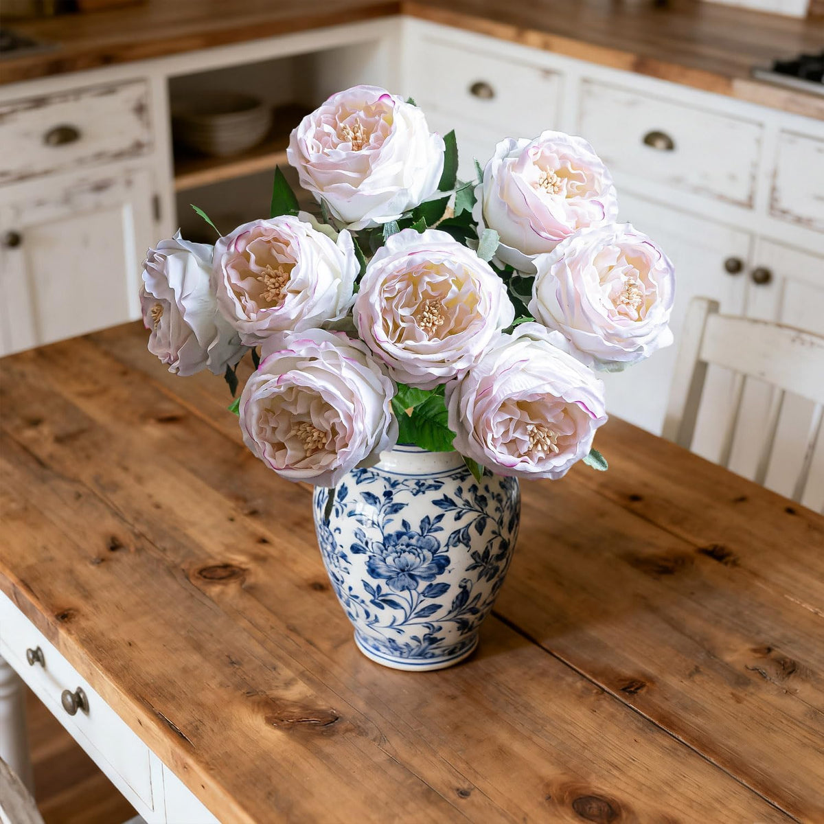 4 Pcs Real Touch Peonies Artificial Flowers, 3.5'' Big Bloom Austin Rose Peony Latex Fake Flower with Stems for Wedding Bouquet Party Valentines Arrangement Home Kitchen (Champagne)