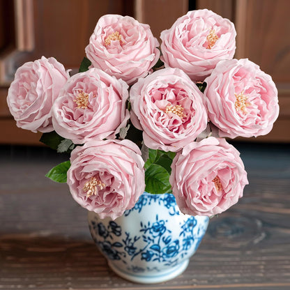 4 Pcs Real Touch Peonies Artificial Flowers, 3.5'' Big Bloom Austin Rose Peony Latex Fake Flower with Stems for Wedding Bouquet Party Valentines Arrangement Home Kitchen (Champagne)