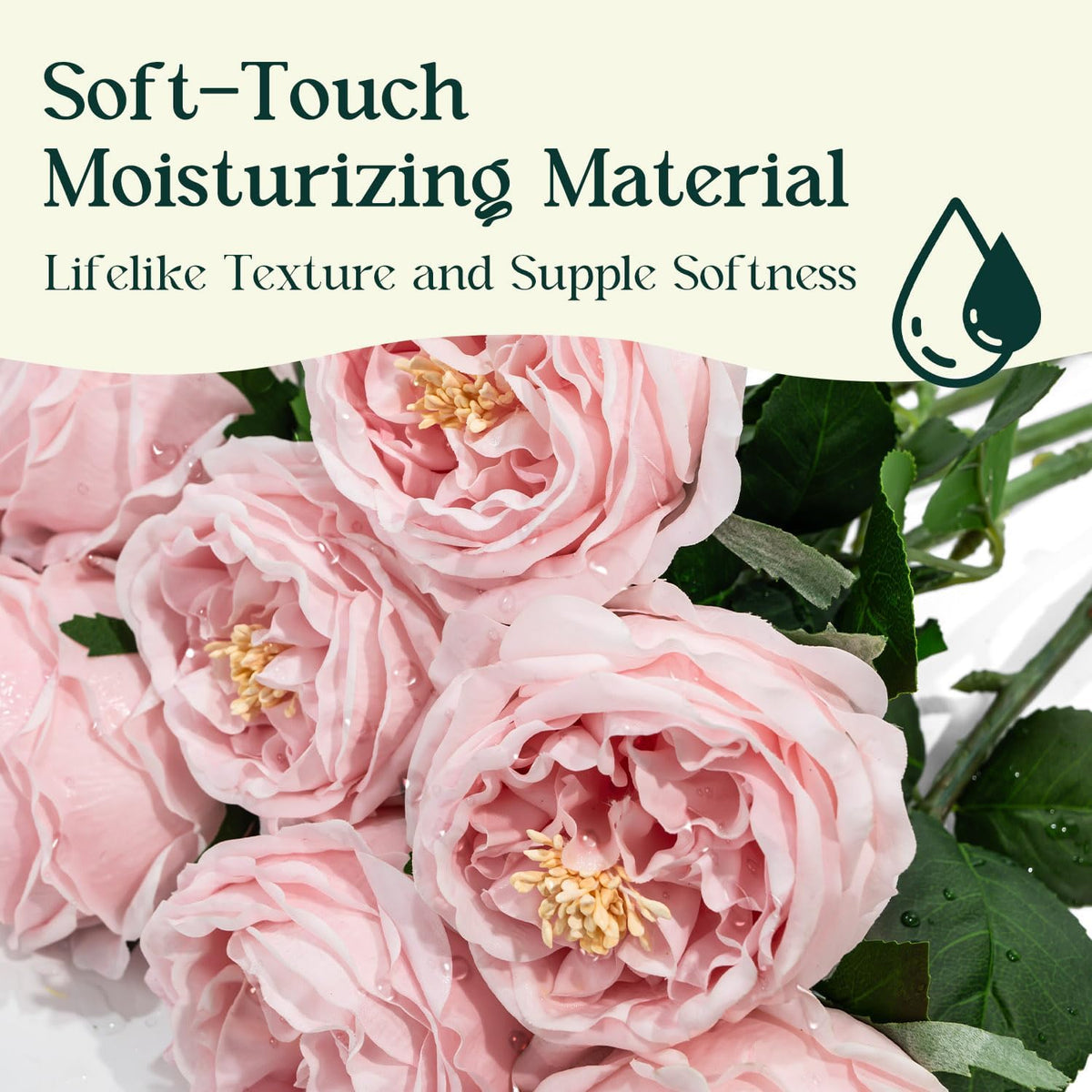 4 Pcs Real Touch Peonies Artificial Flowers, 3.5'' Big Bloom Austin Rose Peony Latex Fake Flower with Stems for Wedding Bouquet Party Valentines Arrangement Home Kitchen (Champagne)