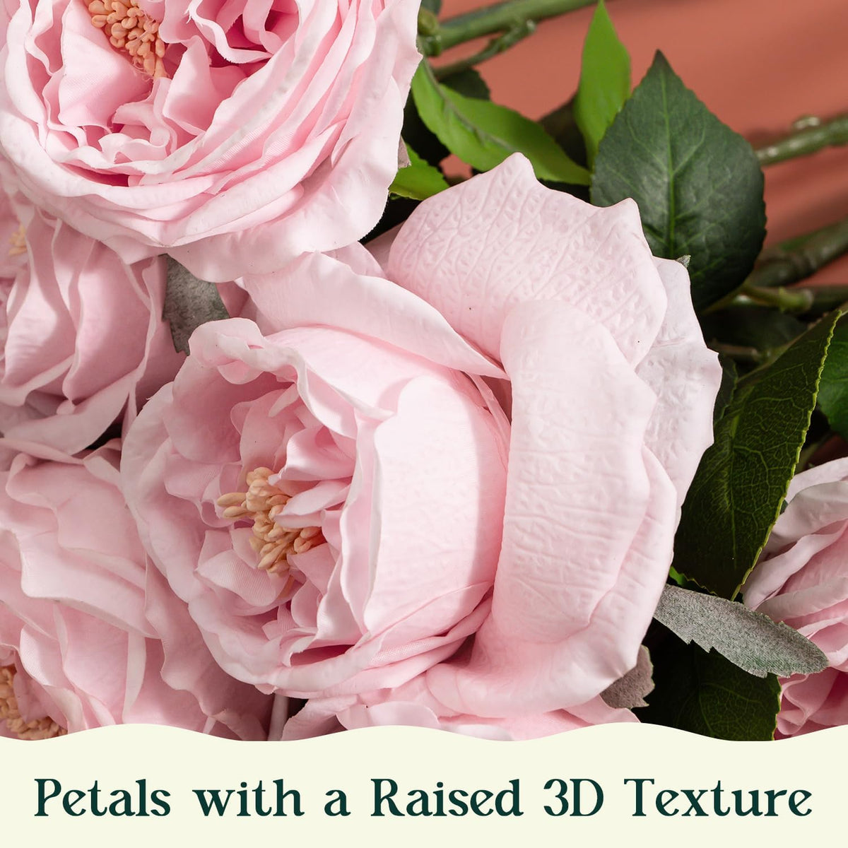 4 Pcs Real Touch Peonies Artificial Flowers, 3.5'' Big Bloom Austin Rose Peony Latex Fake Flower with Stems for Wedding Bouquet Party Valentines Arrangement Home Kitchen (Champagne)