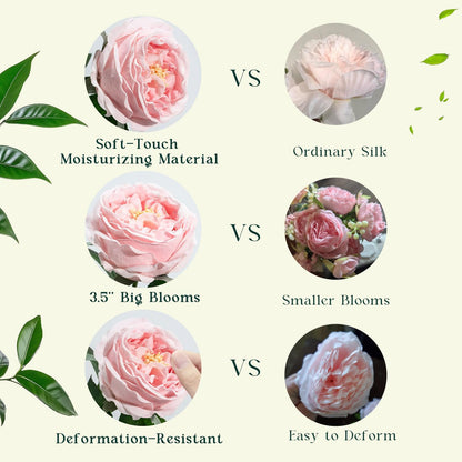 4 Pcs Real Touch Peonies Artificial Flowers, 3.5'' Big Bloom Austin Rose Peony Latex Fake Flower with Stems for Wedding Bouquet Party Valentines Arrangement Home Kitchen (Champagne)