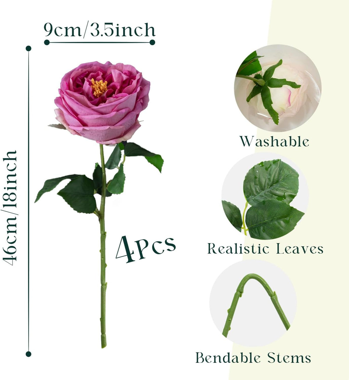 4 Pcs Real Touch Peonies Artificial Flowers, 3.5'' Big Bloom Austin Rose Peony Latex Fake Flower with Stems for Wedding Bouquet Party Valentines Arrangement Home Kitchen (Champagne)