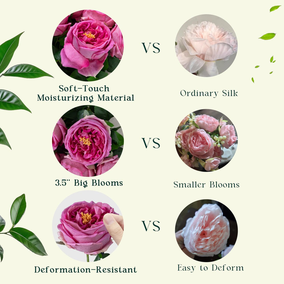 4 Pcs Real Touch Peonies Artificial Flowers, 3.5'' Big Bloom Austin Rose Peony Latex Fake Flower with Stems for Wedding Bouquet Party Valentines Arrangement Home Kitchen (Champagne)