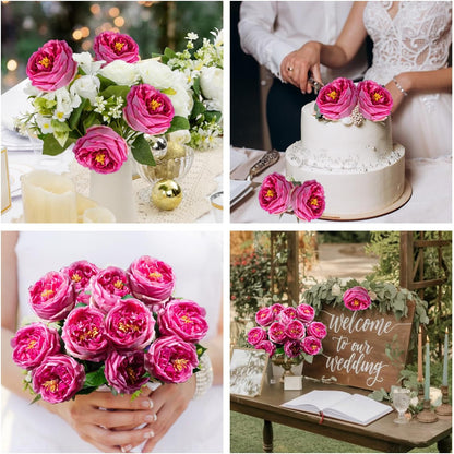 4 Pcs Real Touch Peonies Artificial Flowers, 3.5'' Big Bloom Austin Rose Peony Latex Fake Flower with Stems for Wedding Bouquet Party Valentines Arrangement Home Kitchen (Champagne)
