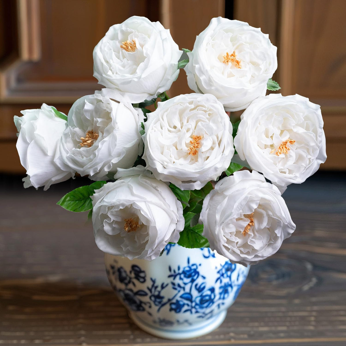 4 Pcs Real Touch Peonies Artificial Flowers, 3.5'' Big Bloom Austin Rose Peony Latex Fake Flower with Stems for Wedding Bouquet Party Valentines Arrangement Home Kitchen (Champagne)