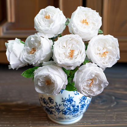 4 Pcs Real Touch Peonies Artificial Flowers, 3.5'' Big Bloom Austin Rose Peony Latex Fake Flower with Stems for Wedding Bouquet Party Valentines Arrangement Home Kitchen (Champagne)