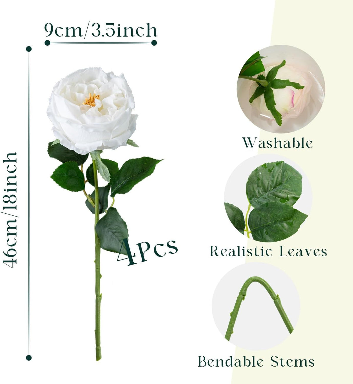 4 Pcs Real Touch Peonies Artificial Flowers, 3.5'' Big Bloom Austin Rose Peony Latex Fake Flower with Stems for Wedding Bouquet Party Valentines Arrangement Home Kitchen (Champagne)