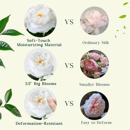 4 Pcs Real Touch Peonies Artificial Flowers, 3.5'' Big Bloom Austin Rose Peony Latex Fake Flower with Stems for Wedding Bouquet Party Valentines Arrangement Home Kitchen (Champagne)