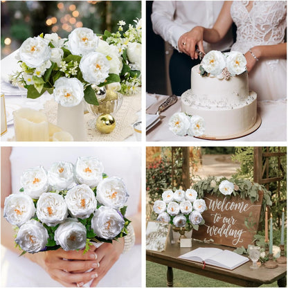 4 Pcs Real Touch Peonies Artificial Flowers, 3.5'' Big Bloom Austin Rose Peony Latex Fake Flower with Stems for Wedding Bouquet Party Valentines Arrangement Home Kitchen (Champagne)