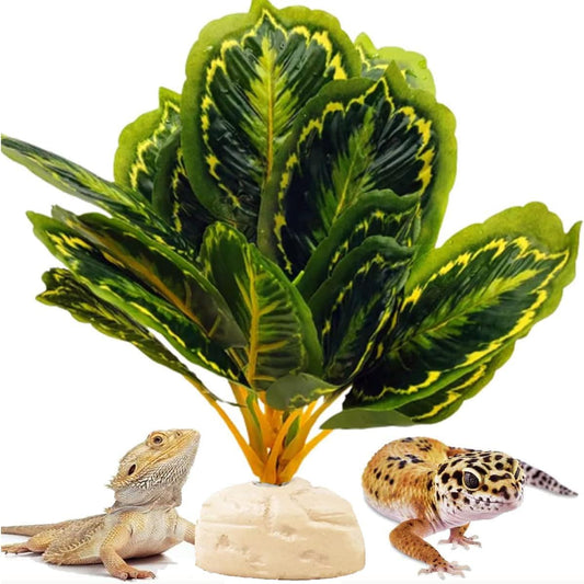 Reptile Terrarium Decor Plants,Amphibian Habitat Decor,Artificial Plants for Tank Accessories (Calathea makoyana -B)