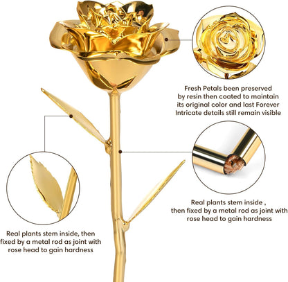 Gold Dipped Rose Real 24K Gold Rose, Genuine One of a Kind Rose Hand Dipped in 24K Golden Roses Romantic Gifts for Women in Her Birthday Anniversary Valentines Day Mothers Day