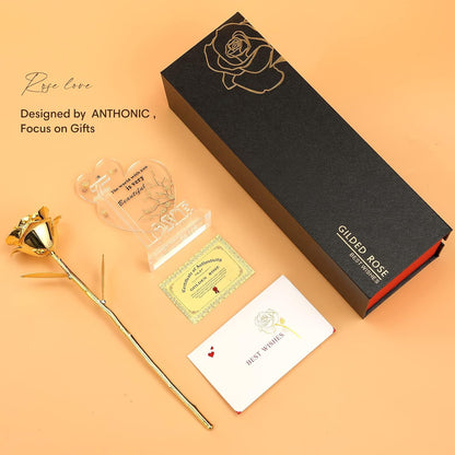 Gold Dipped Rose Real 24K Gold Rose, Genuine One of a Kind Rose Hand Dipped in 24K Golden Roses Romantic Gifts for Women in Her Birthday Anniversary Valentines Day Mothers Day