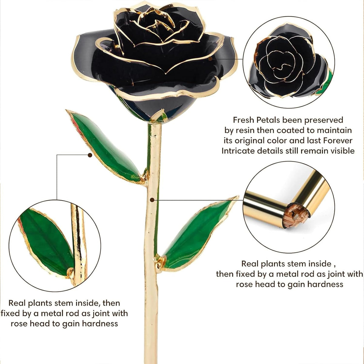 Gold Dipped Rose Real 24K Gold Rose, Genuine One of a Kind Rose Hand Dipped in 24K Golden Roses Romantic Gifts for Women in Her Birthday Anniversary Valentines Day Mothers Day
