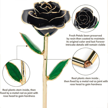 Gold Dipped Rose Real 24K Gold Rose, Genuine One of a Kind Rose Hand Dipped in 24K Golden Roses Romantic Gifts for Women in Her Birthday Anniversary Valentines Day Mothers Day