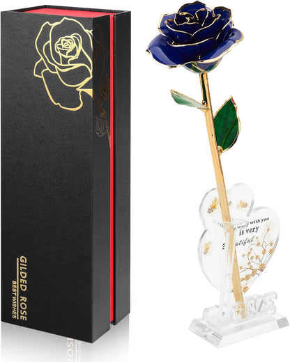 Gold Dipped Rose Real 24K Gold Rose, Genuine One of a Kind Rose Hand Dipped in 24K Golden Roses Romantic Gifts for Women in Her Birthday Anniversary Valentines Day Mothers Day