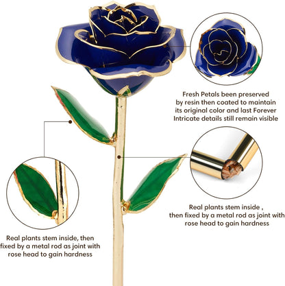 Gold Dipped Rose Real 24K Gold Rose, Genuine One of a Kind Rose Hand Dipped in 24K Golden Roses Romantic Gifts for Women in Her Birthday Anniversary Valentines Day Mothers Day