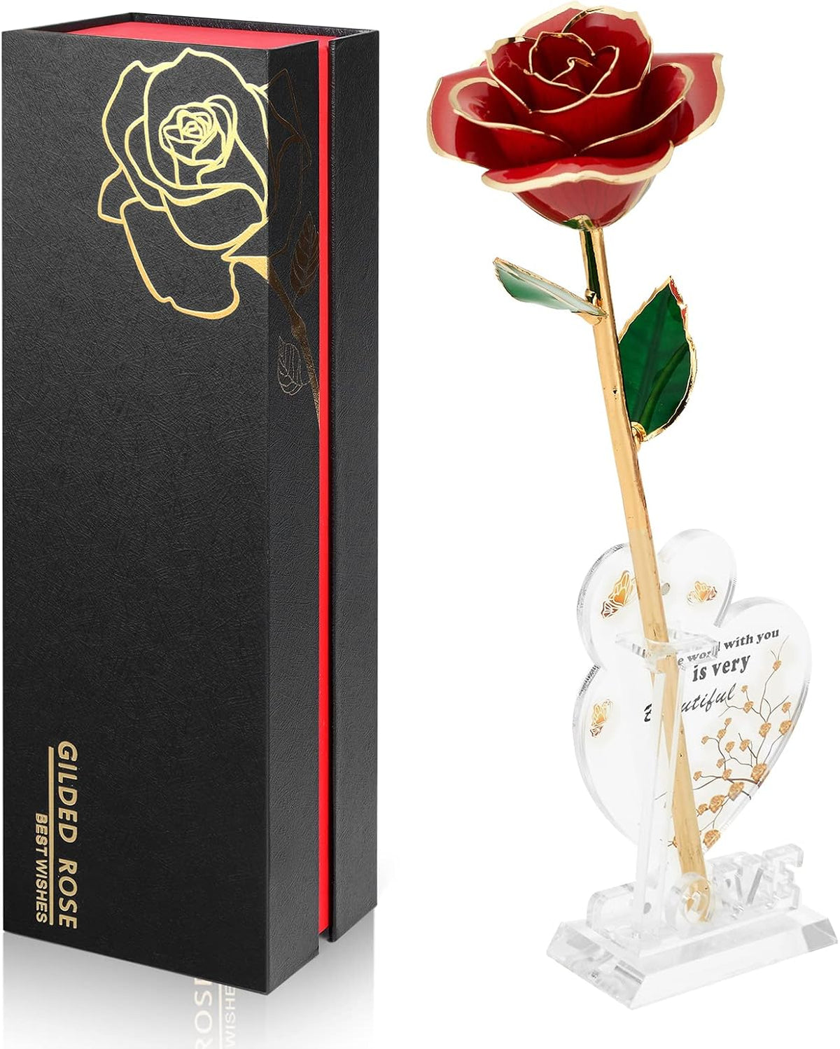 Gold Dipped Rose Real 24K Gold Rose, Genuine One of a Kind Rose Hand Dipped in 24K Golden Roses Romantic Gifts for Women in Her Birthday Anniversary Valentines Day Mothers Day