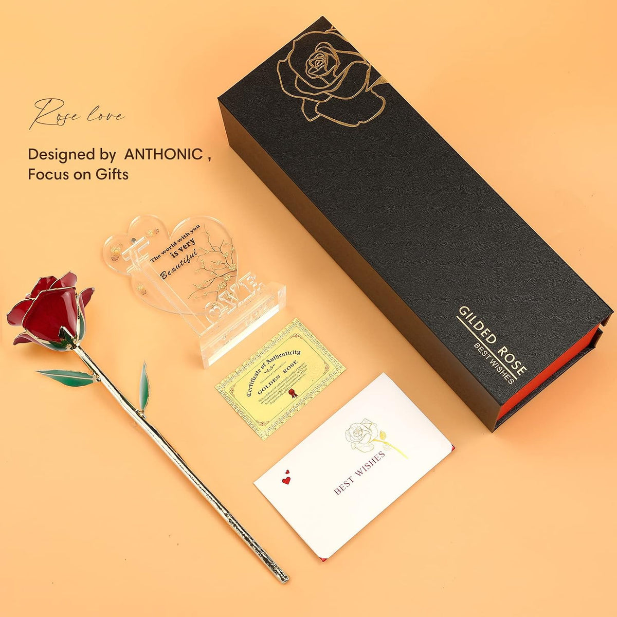 Gold Dipped Rose Real 24K Gold Rose, Genuine One of a Kind Rose Hand Dipped in 24K Golden Roses Romantic Gifts for Women in Her Birthday Anniversary Valentines Day Mothers Day
