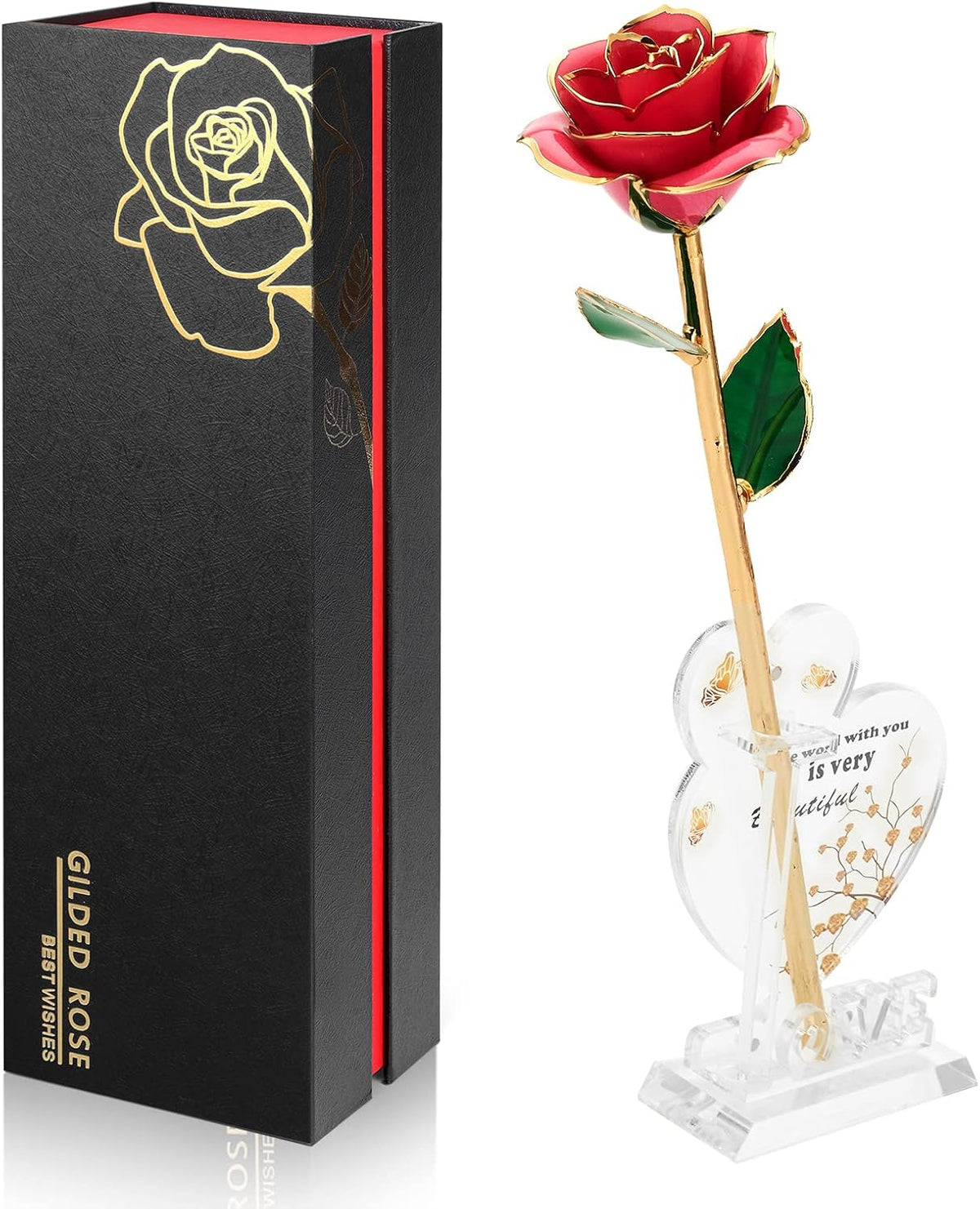 Gold Dipped Rose Real 24K Gold Rose, Genuine One of a Kind Rose Hand Dipped in 24K Golden Roses Romantic Gifts for Women in Her Birthday Anniversary Valentines Day Mothers Day