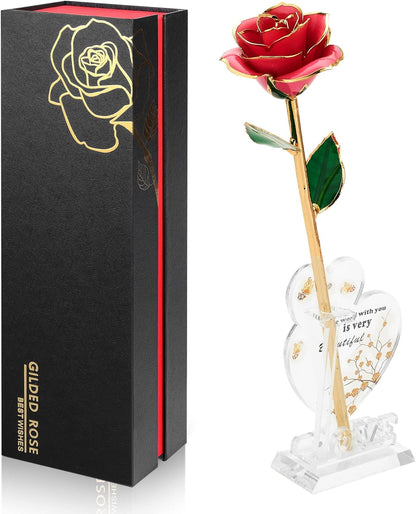 Gold Dipped Rose Real 24K Gold Rose, Genuine One of a Kind Rose Hand Dipped in 24K Golden Roses Romantic Gifts for Women in Her Birthday Anniversary Valentines Day Mothers Day