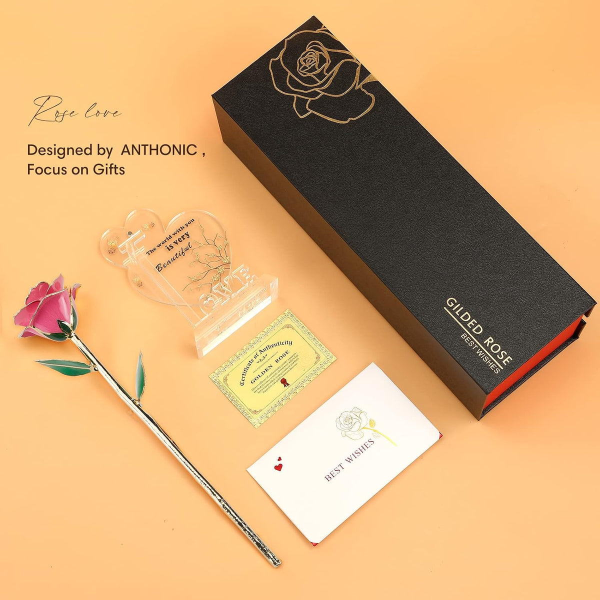 Gold Dipped Rose Real 24K Gold Rose, Genuine One of a Kind Rose Hand Dipped in 24K Golden Roses Romantic Gifts for Women in Her Birthday Anniversary Valentines Day Mothers Day