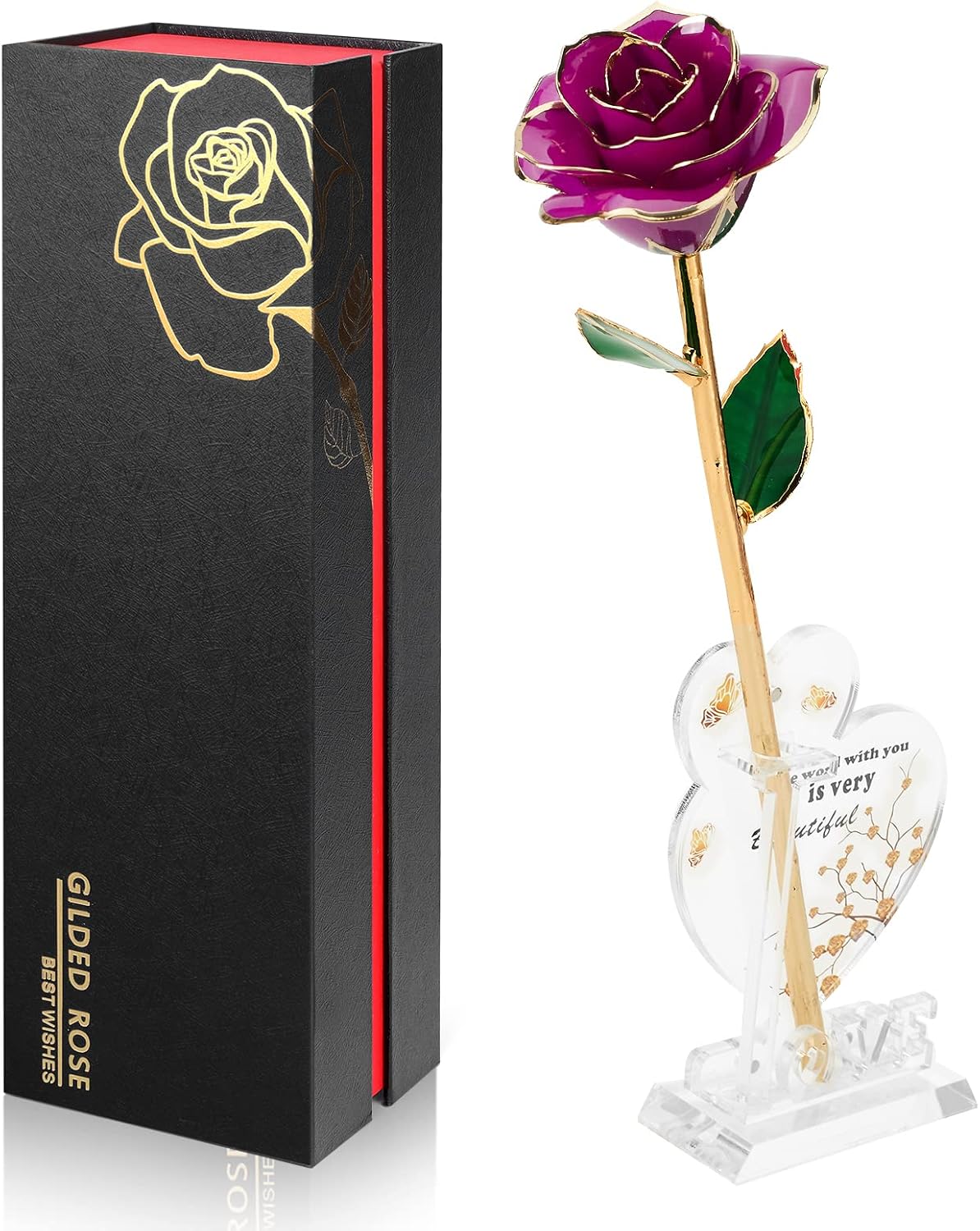 Gold Dipped Rose Real 24K Gold Rose, Genuine One of a Kind Rose Hand Dipped in 24K Golden Roses Romantic Gifts for Women in Her Birthday Anniversary Valentines Day Mothers Day