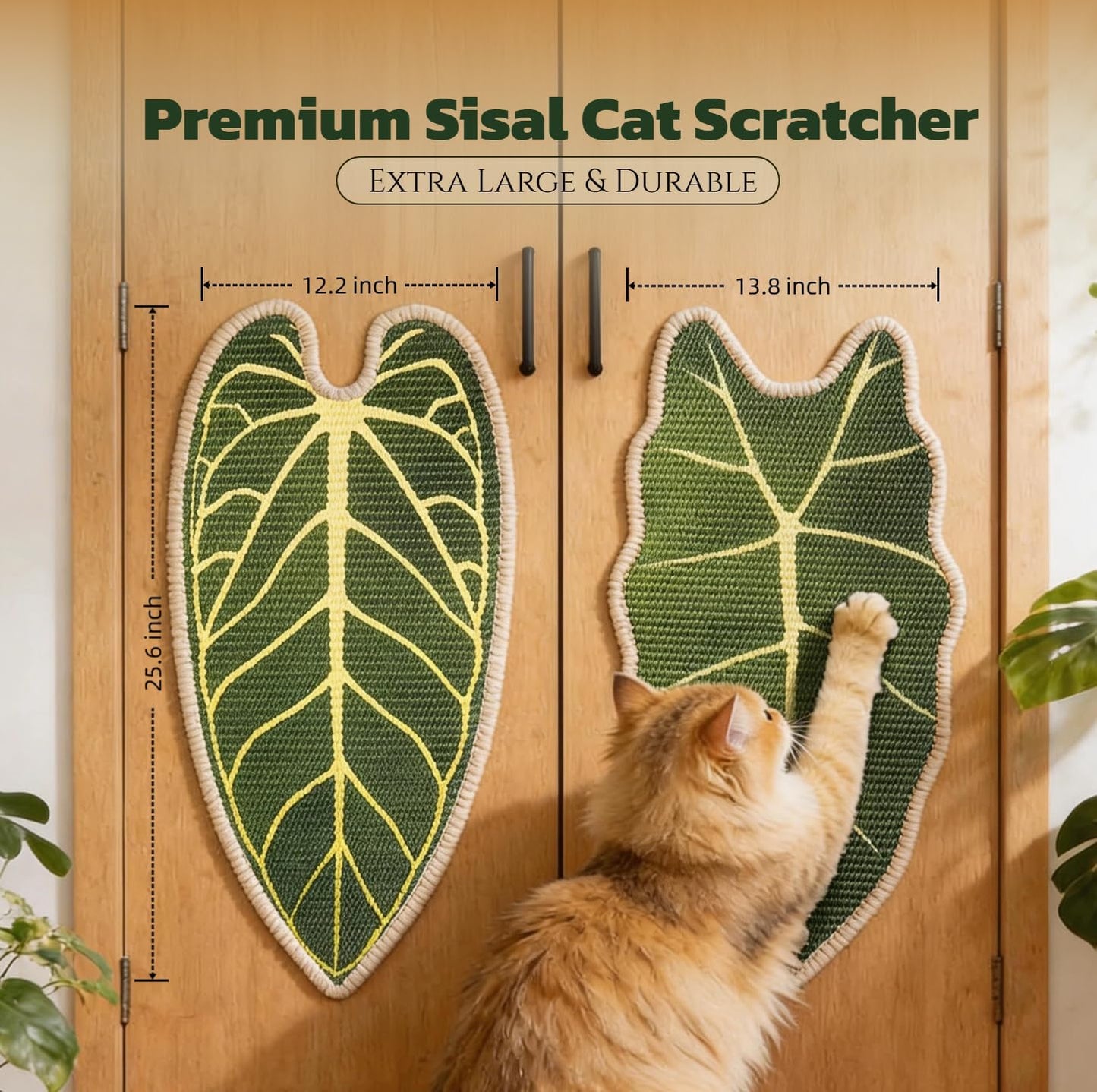 Premium Natural Sisal Botanical Leaf Cat Scratcher Mat, Extra Large Leaf-Shaped for Wall & Floor, Indoor Jungle Decor, Furniture Protector, Durable Cat Scratcher with Stylish Leaf Design (Anthurium)