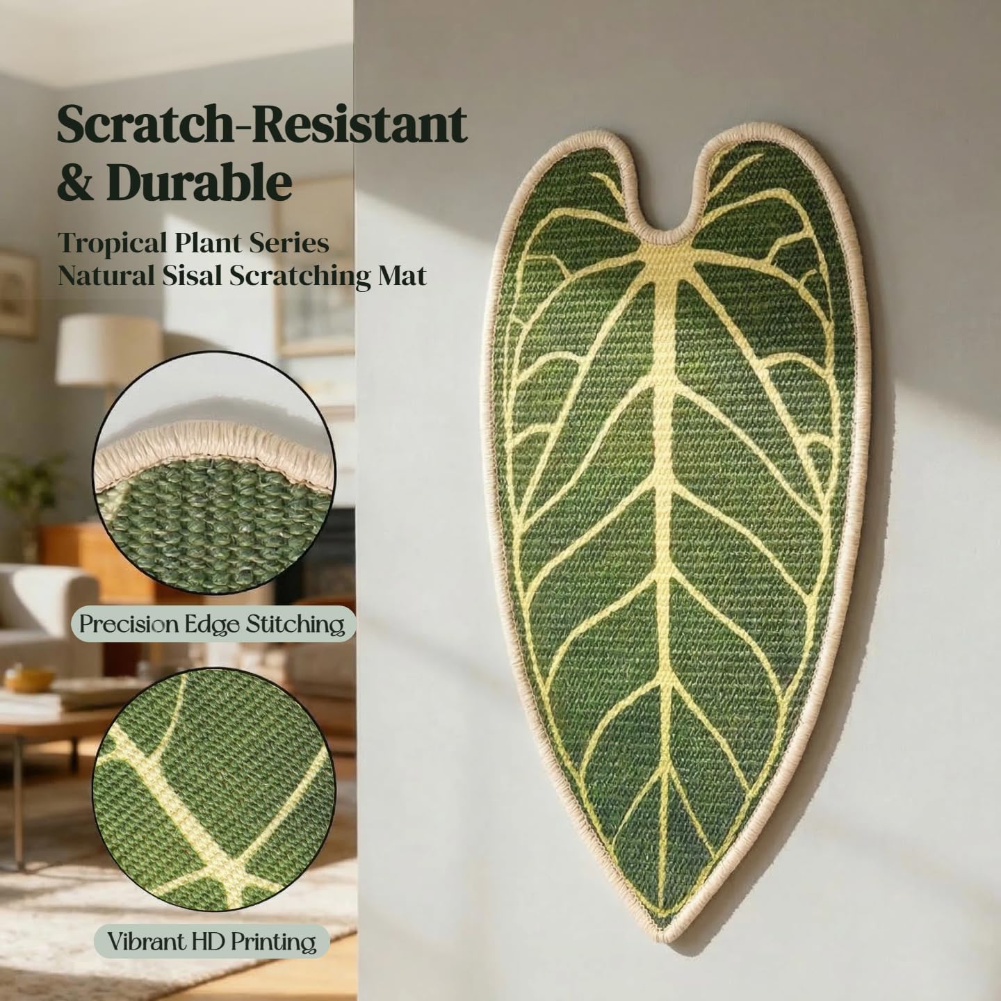 Premium Natural Sisal Botanical Leaf Cat Scratcher Mat, Extra Large Leaf-Shaped for Wall & Floor, Indoor Jungle Decor, Furniture Protector, Durable Cat Scratcher with Stylish Leaf Design (Anthurium)
