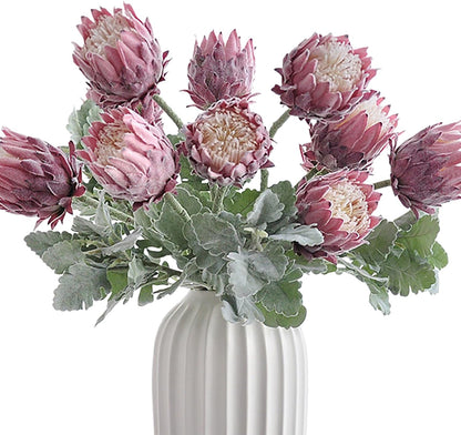 4 Piece Artificial King Protea Flower Tropical Flowers Bouquet Spring Fake Protea Cynaroides Flower Arrangements Silk Flower Bouquet for Wedding Table Centerpiece Decor