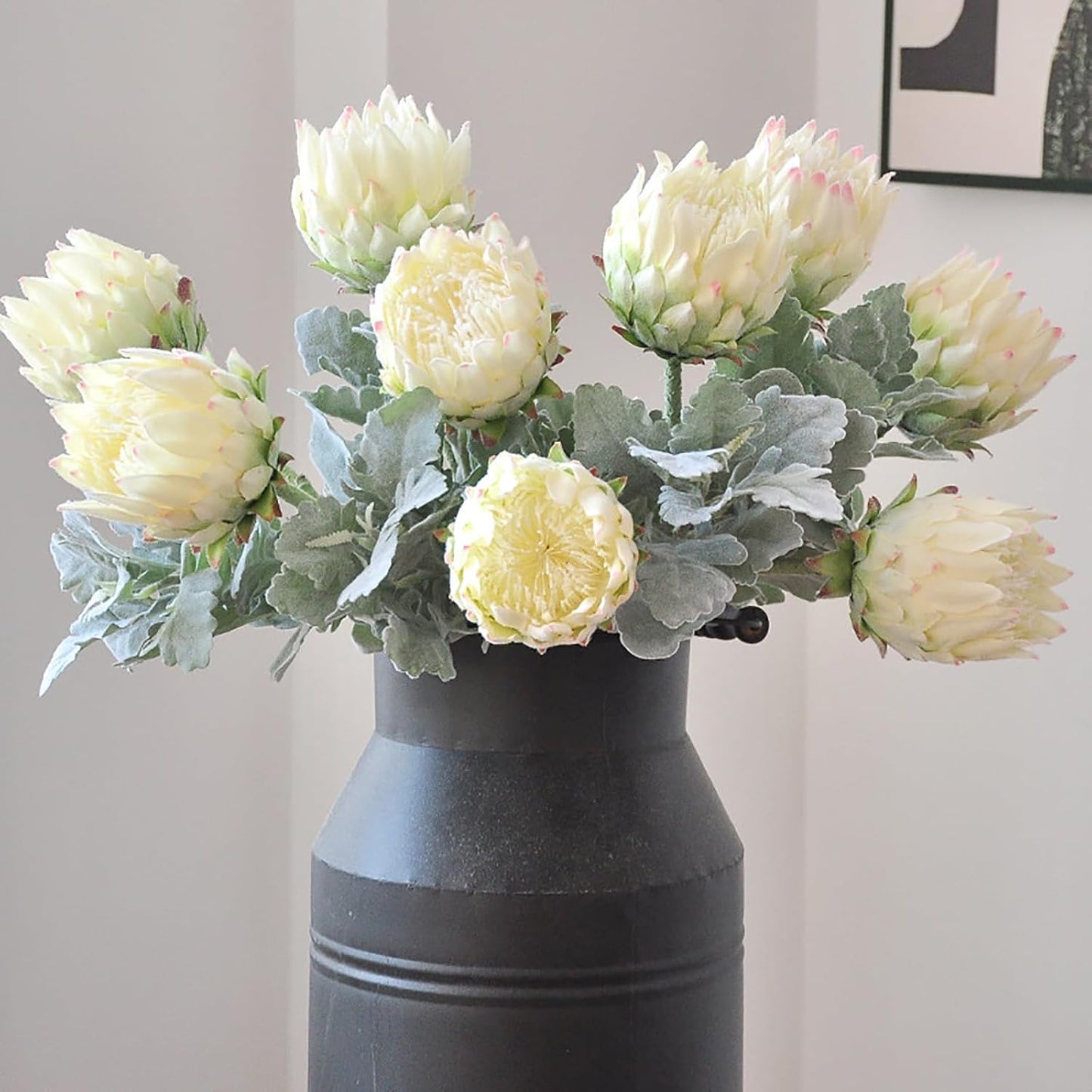 4 Piece Artificial King Protea Flower Tropical Flowers Bouquet Spring Fake Protea Cynaroides Flower Arrangements Silk Flower Bouquet for Wedding Table Centerpiece Decor
