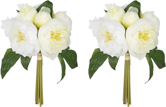 Pink Peonies Artificial Flowers 2 Bouquets Vintage Fake Peonies 14pcs Heads Silk Flowers with Stems for Wedding Decoration Bride Bouquet Faux Flowers Crafts Floral Arrangement (Pink)