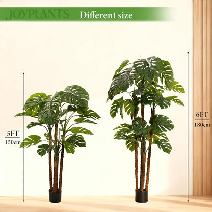 6FT Artificial Monstera,Fake Swiss Cheese Plants Faux Tropical with Bark and Black Pot for Indoor Outdoor Office Living Room Home Decor