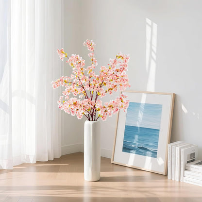 6Pcs Artificial Cherry Blossom Branches Decor Fake Flowers Silk Spring Faux Flowers 16" Peach Bouquet for Home Wedding Bedroom Japanese Decoration DIY Table Centerpiece Arrangement(Pink)