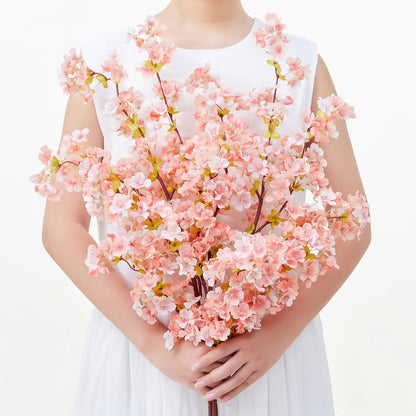 6Pcs Artificial Cherry Blossom Branches Decor Fake Flowers Silk Spring Faux Flowers 16" Peach Bouquet for Home Wedding Bedroom Japanese Decoration DIY Table Centerpiece Arrangement(Pink)