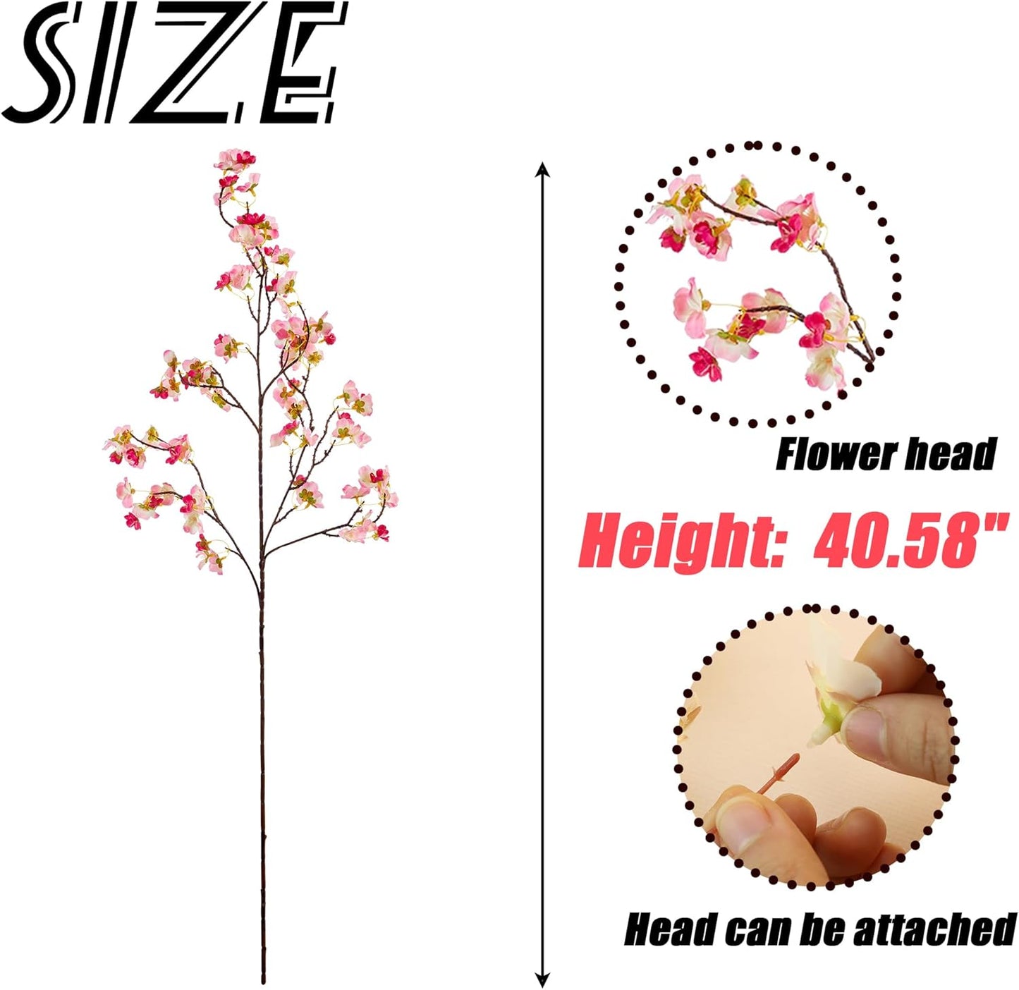 6Pcs Artificial Cherry Blossom Branches Decor Fake Flowers Silk Spring Faux Flowers 16" Peach Bouquet for Home Wedding Bedroom Japanese Decoration DIY Table Centerpiece Arrangement(Pink)